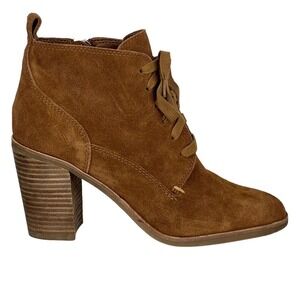 Dolce Vita Women's Sabrina 9 Suede Heeled Booties Boot Oxford Lace Up Zip Brown